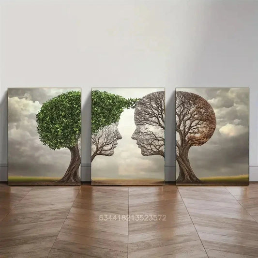 3pcs Abstract Psychology Wall Murals Metal Print Ready to Hang Art