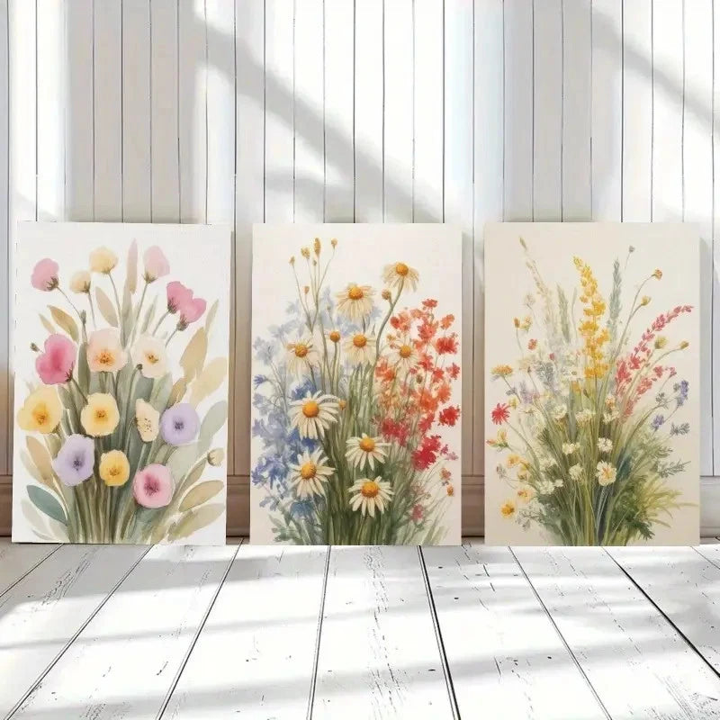 3pcs Watercolor Wildflower Botanical Style Metal Print Ready to Hang Art