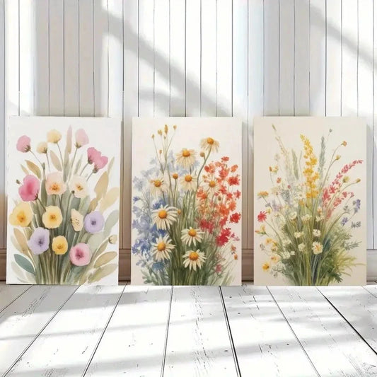 3pcs Watercolor Wildflower Botanical Style Metal Print Ready to Hang Art