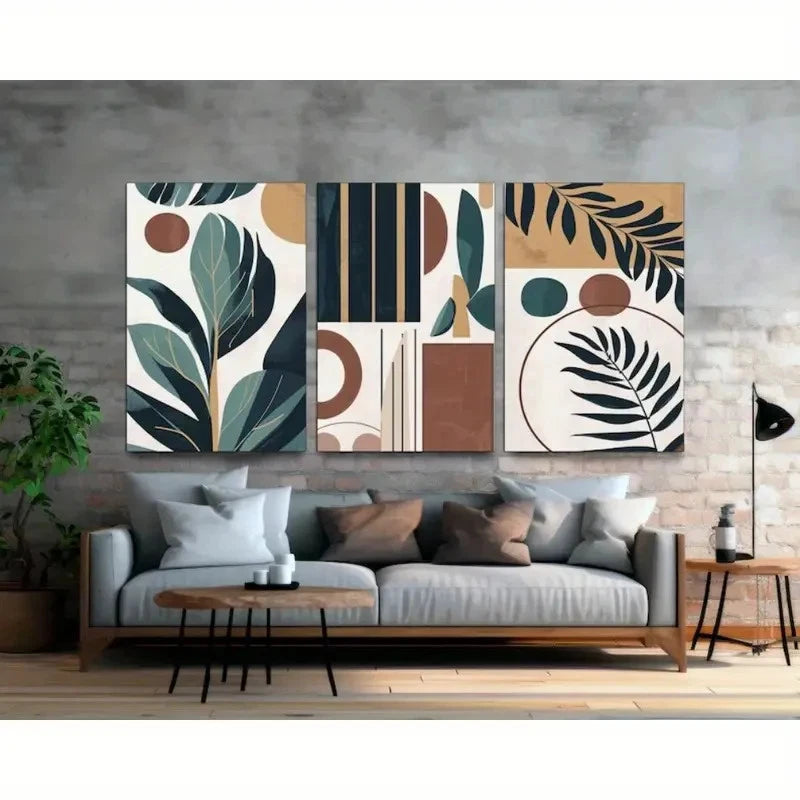 3pcs Tropical Leaves Abstract Shapes Illustrations Metal Print Ready to Hang Art