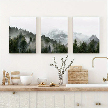 3pcs Green Nature Scenery Nordic Forest Metal Print Ready to Hang Art