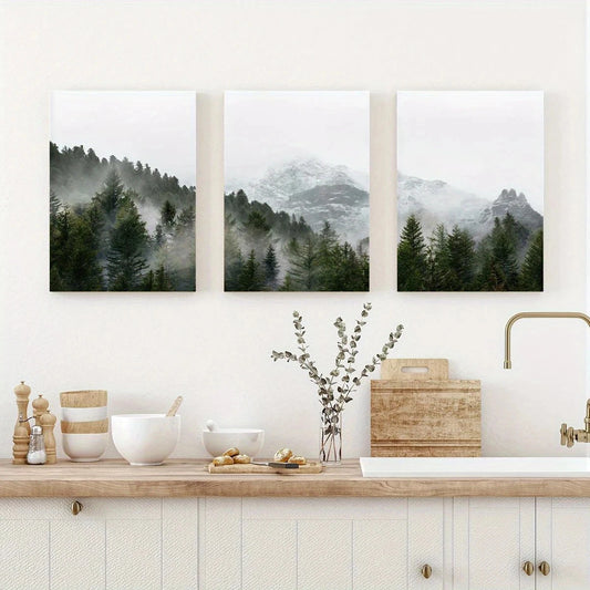 3pcs Green Nature Scenery Nordic Forest Metal Print Ready to Hang Art