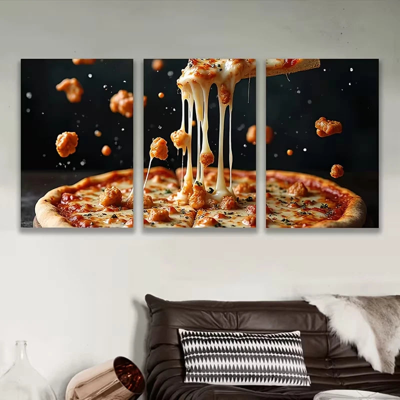 3pcs Sliced Pizza, Metal Print Ready to Hang Art