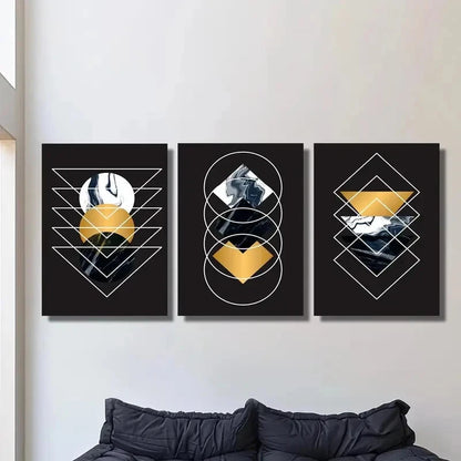 3pcs Luxurious art, geometric circle triangle Metal Print Ready to Hang Art