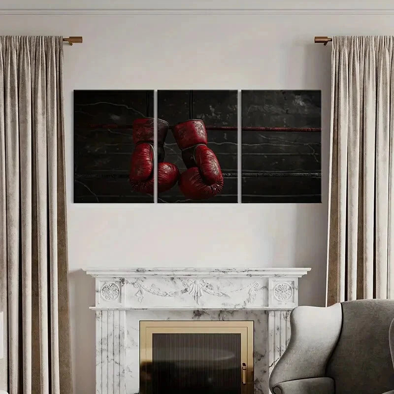 3pcs Vintage Boxing Glove Modern Wall Art Painting Metal Print Ready to Hang Art