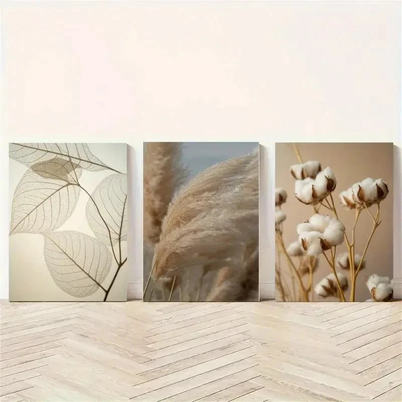 3pcs Dandelion Pampas Grass Reed Leaves Metal Print Ready to Hang Art