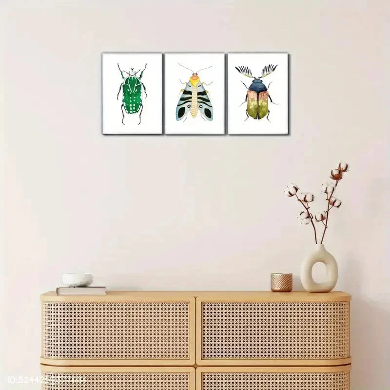 3pcs Expression Blue Winged Bug Art Print Metal Print Ready to Hang Art