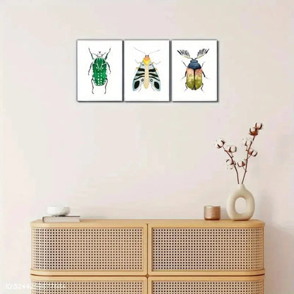 3pcs Expression Blue Winged Bug Art Print Metal Print Ready to Hang Art