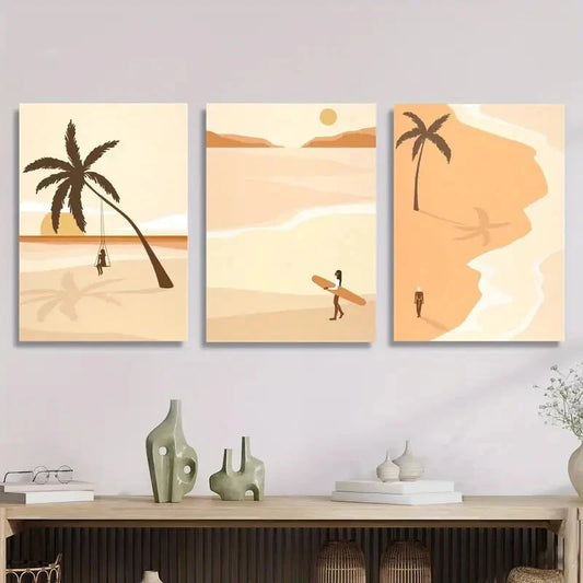 3pcs Abstract Seaside Landscape Illustration Metal Print Ready to Hang Art
