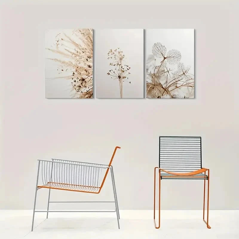 3pcs Minimalist Abstract Dried Flower Metal Print Ready to Hang Art