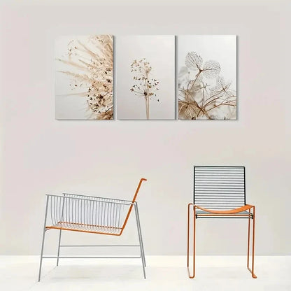3pcs Minimalist Abstract Dried Flower Metal Print Ready to Hang Art