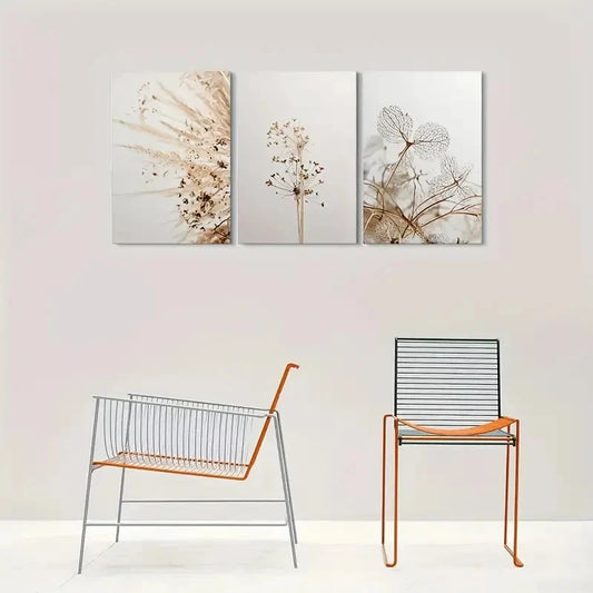 3pcs Minimalist Abstract Dried Flower Metal Print Ready to Hang Art