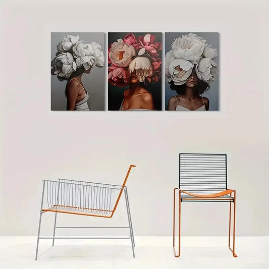 3pcs Abstract Floral Woman Portrait Metal Print Ready to Hang Art