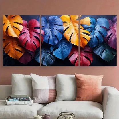 3pcs Large Tropical Leaves Vibrant Foliage Metal Print Ready to Hang Art