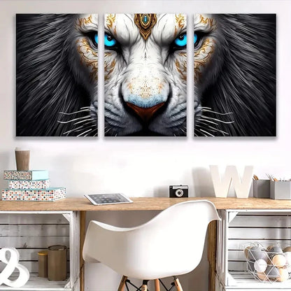 3pcs Abstract White Lion Painting Wall Art Set Canvas Framed 60x90cm - High Quality Print 100% Australian Made Wall Canvas Ready to Hang