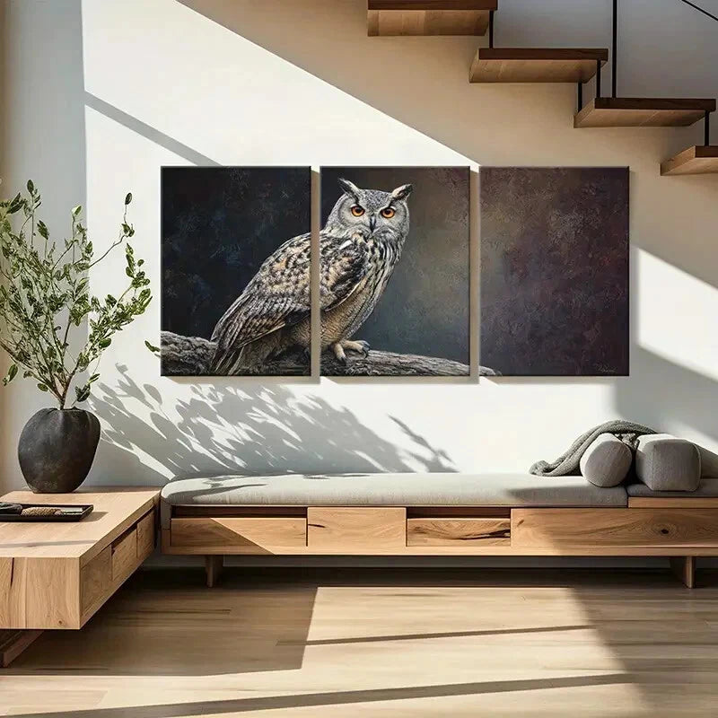 3pcs Owl Artwork Wildlife Illustration Forest Metal Print Ready to Hang Art