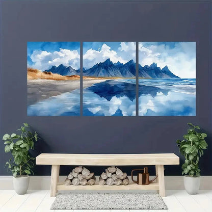 3pcs Watercolor Painting of Vestrahorn Beach Metal Print Ready to Hang Art