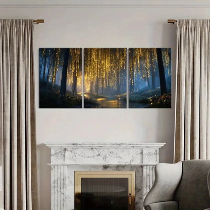 3pcs Enchanted Forest Glow Mystical Night Scene Metal Print Ready to Hang Art