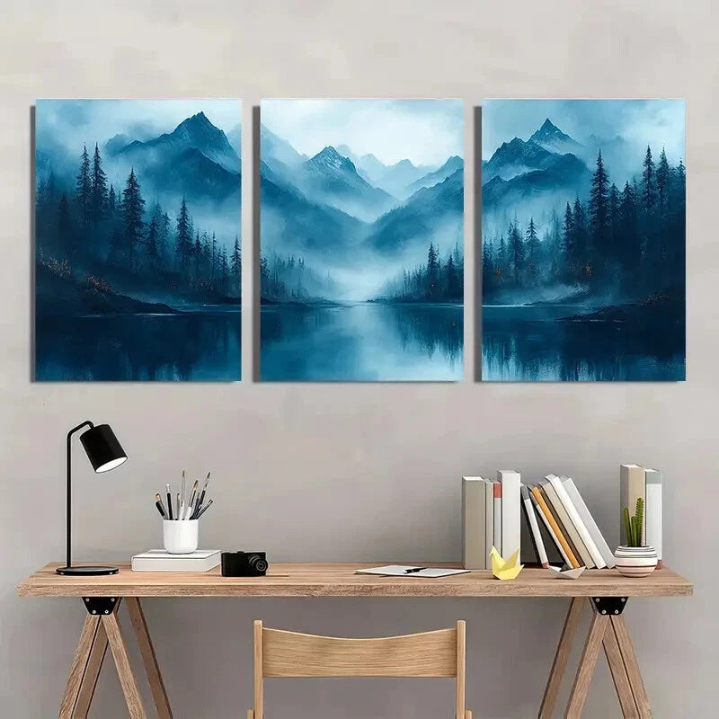 3pcs Mountain & Emerald Green Forest Landscape Metal Print Ready to Hang Art