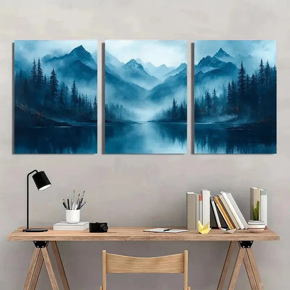 3pcs Mountain & Emerald Green Forest Landscape Metal Print Ready to Hang Art