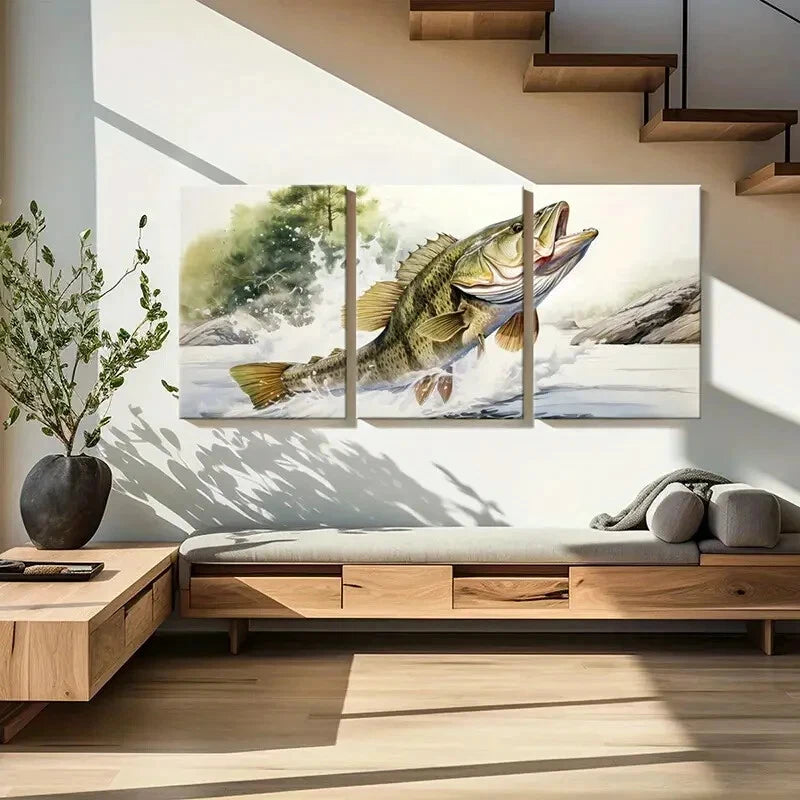 3pcs Artistic Fish Jumping Water Splash Metal Print Ready to Hang Art