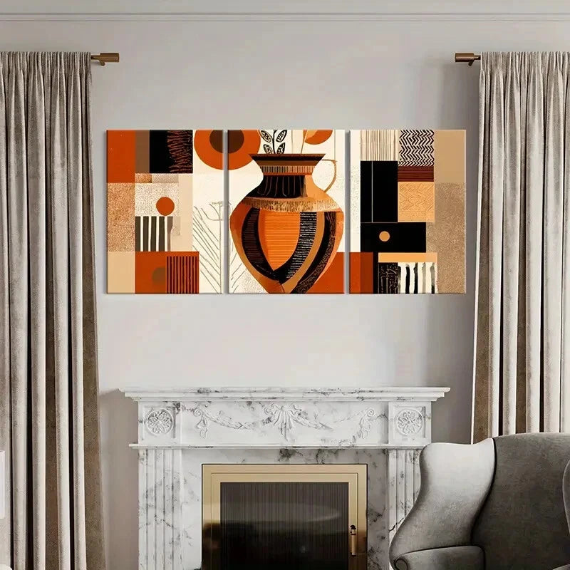 3pcs Abstract Vase Art Geometric Patterns Metal Print Ready to Hang Art