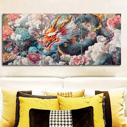 3pcs Vibrant Chinese Dragon Colourful Metal Print Ready to Hang Art