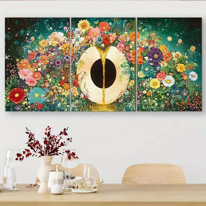 3pcs Vibrant Surreal Floral and Golden Gate Metal Print Ready to Hang Art