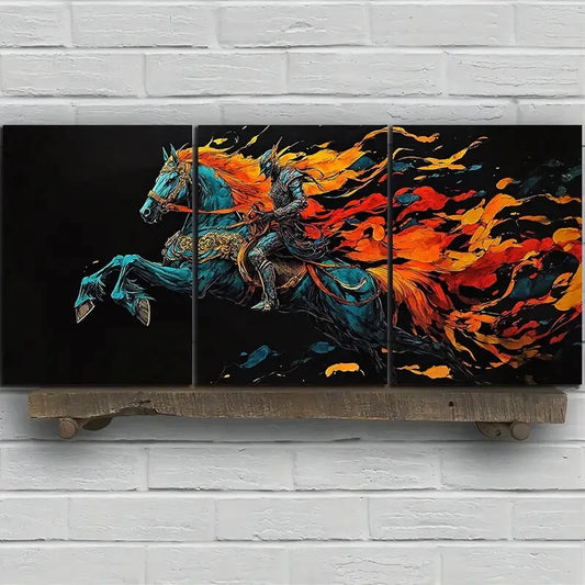 3pcs Abstract Colourful Horses Metal Print Ready to Hang Art