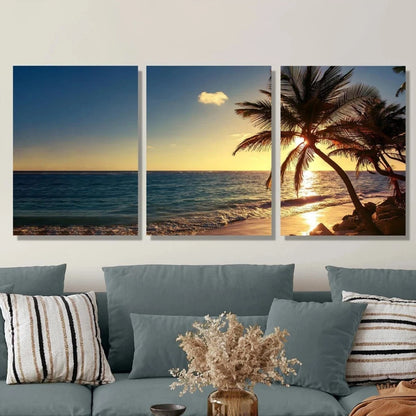 3pcs Sunrise & Sunset at Sea Tropical Beach Scene Metal Print Ready to Hang Art