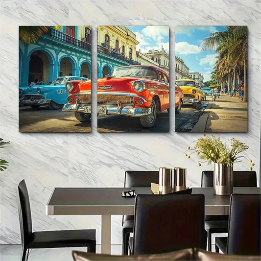 3pcs Vintage Cuba Caribbean Décor Perfect Wall Art Set Canvas Framed 40x60cm - High Quality Print 100% Australian Made Wall Canvas Ready to Hang