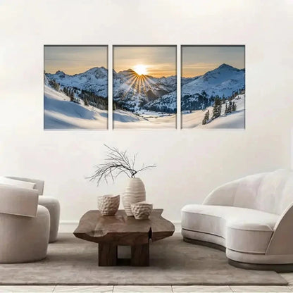 3pcs Snowy Mountain Sunrise Wall Art Metal Print Ready to Hang Art