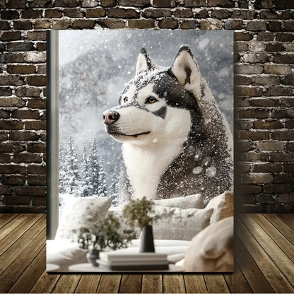 Siberian Husky On The Snow Painting 40x60cm Metal Print Ready to Hang