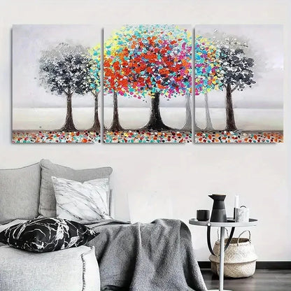 3pcs Modern Abstract Colorful Tree Line Metal Print Ready to Hang Art