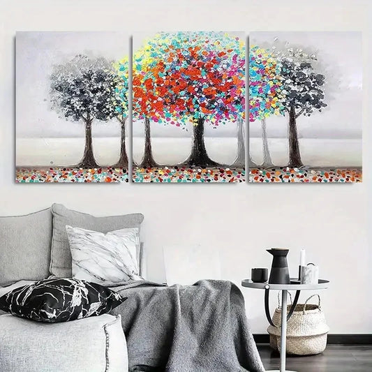 3pcs Modern Abstract Colorful Tree Line Metal Print Ready to Hang Art