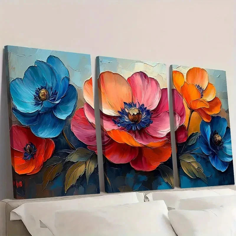 3pcs  Original Colorful Flower Floral OR Wall Art Set Canvas Framed 40x60cm - High Quality Print 100% Australian Made Wall Canvas Ready to Hang