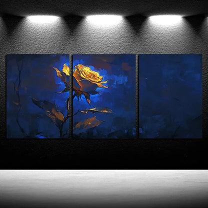 3pcs Blue and Yellow Roses Modern Floral Design Metal Print Ready to Hang Art