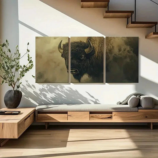 3pcs Artistic Bison Portrait Wildlife Nature Scene Metal Print Ready to Hang Art