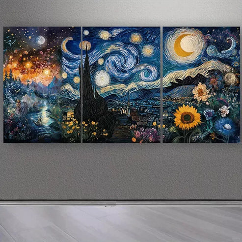 3pcs Vintage Forest Night Oil Painting Canvas Framed 60x90cm - High Quality Print 100% Australian Made Wall Canvas Ready to Hang
