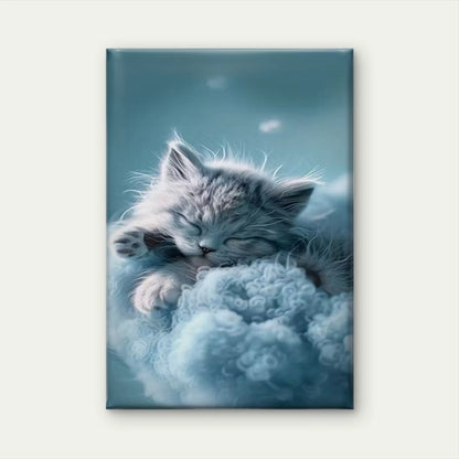 Sleeping Kitten in Fluff, Oil Painting Portrait 60x90cm Home Decor Wall Print Art
