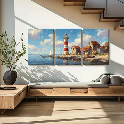 3pcs Lighthouse Coastal Scene Nautical Art Metal Print Ready to Hang Art