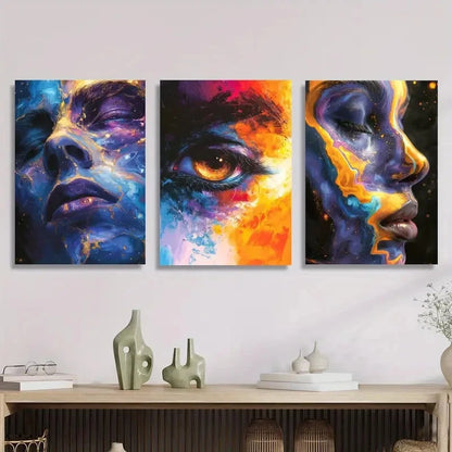 3pcs Fantasy character face illustration Metal Print Ready to Hang Art