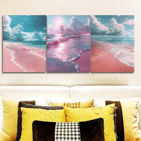 3pcs pink sandy beach Wall Art Set Canvas Unframed - High Quality Print 100% Australian Made Wall Canvas