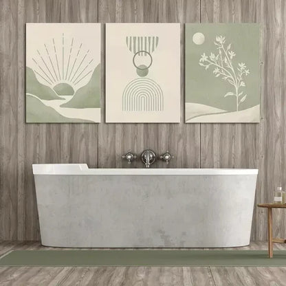 3pcs Sage Green Mid Century Modern Art with Golden Wall Art Set Canvas Unframed - High Quality Print 100% Australian Made Wall Canvas
