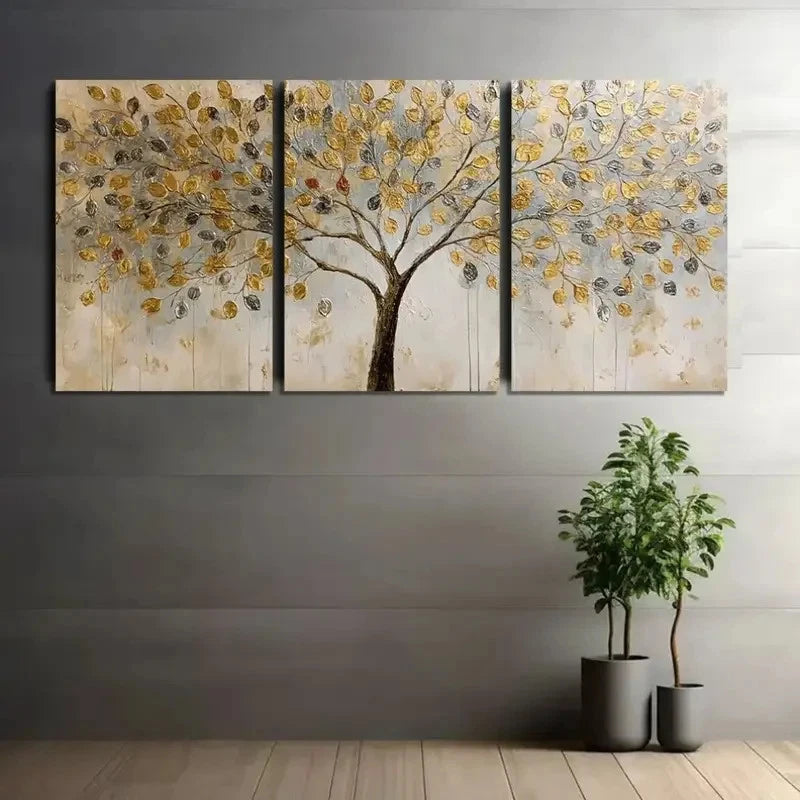 3pcs Abstract Painting of a Money Tree Poster Metal Print Ready to Hang Art