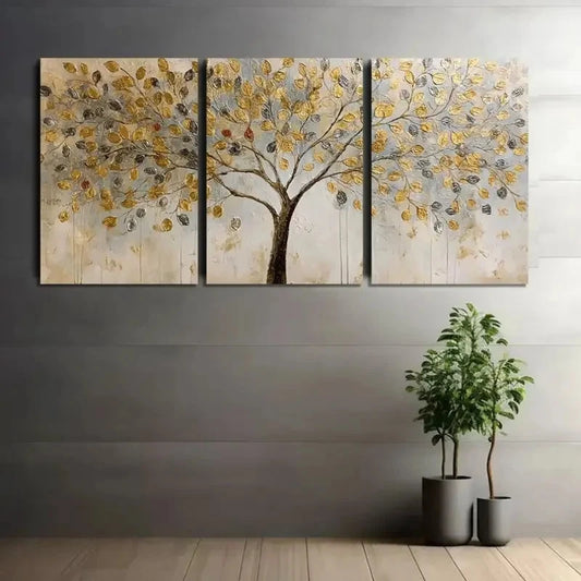 3pcs Abstract Painting of a Money Tree Poster Metal Print Ready to Hang Art
