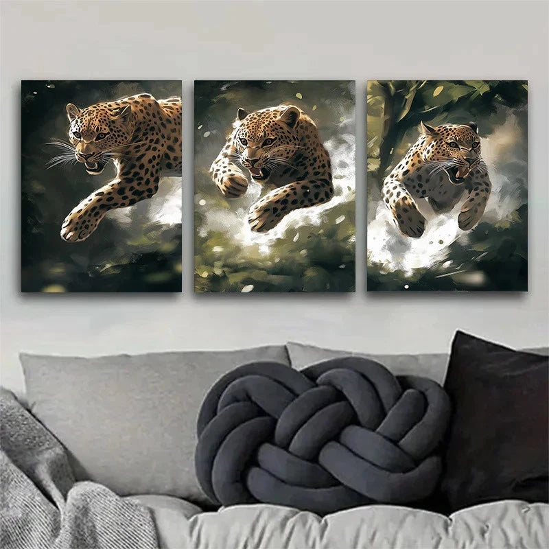 3pcs Jungle Shadows Leopard Modern Style Metal Print Ready to Hang Art
