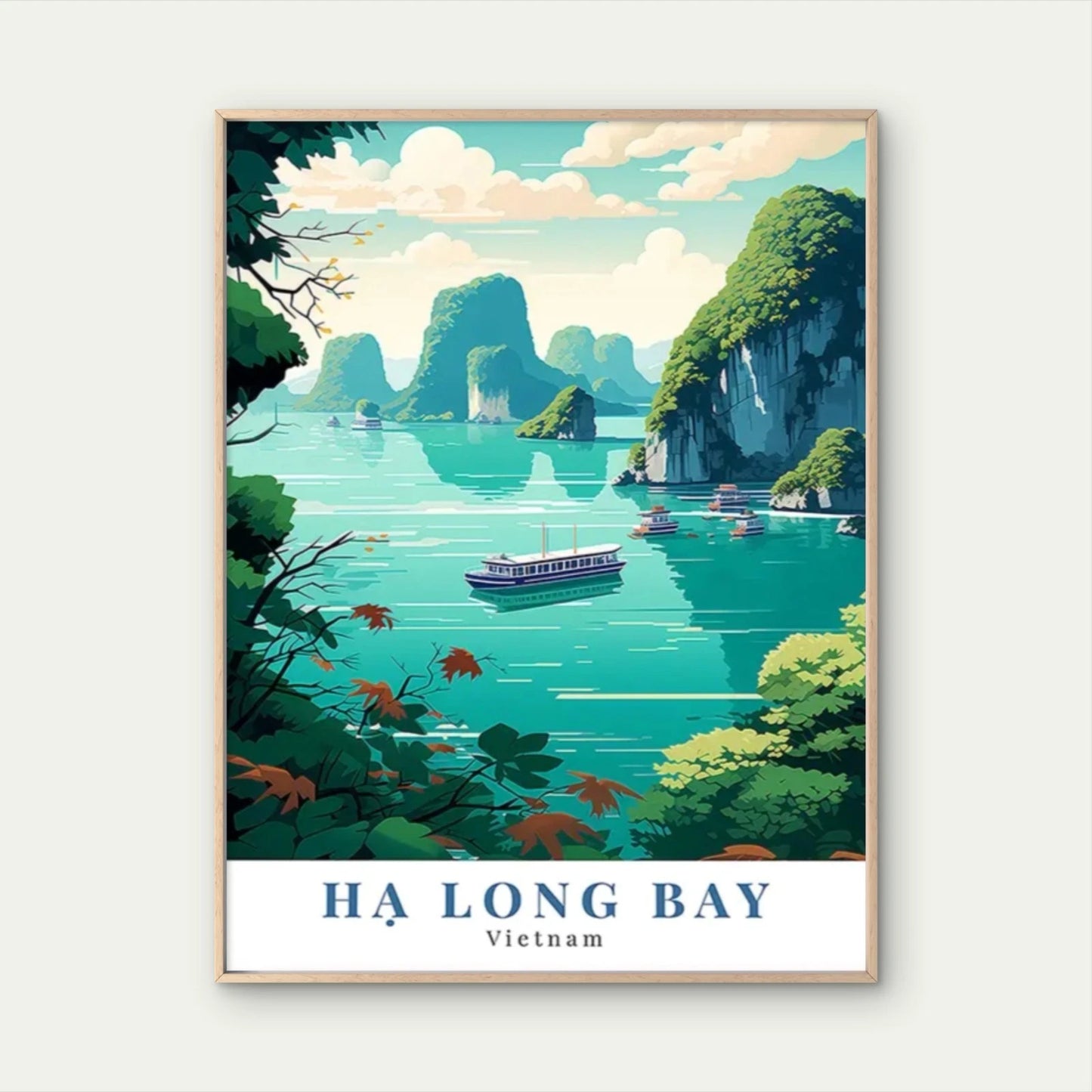 Ha Long Bay Vietnam Vintage Limestone Karsts Travel Poster Print Wall Art