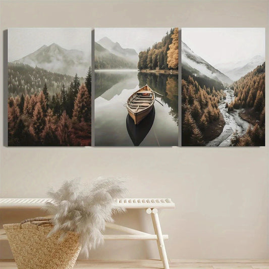 3pcs Abstract Nature Forest Mountains Metal Print Ready to Hang Art
