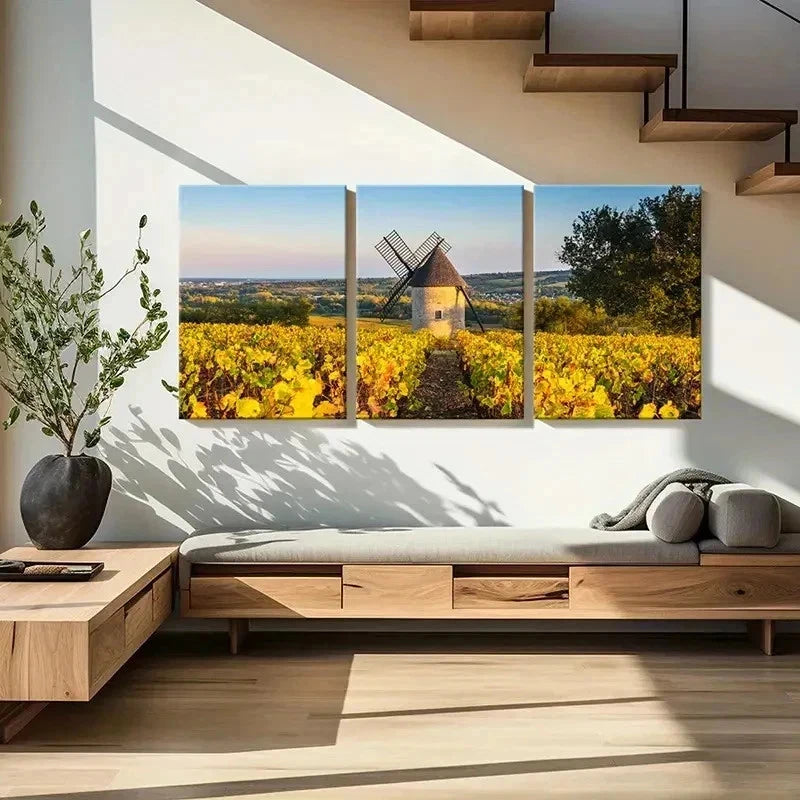 3pcs Natural Landscape Windmills & Hills Wall Art Set Canvas Framed 40x60cm - High Quality Print 100% Australian Made Wall Canvas Ready to Hang
